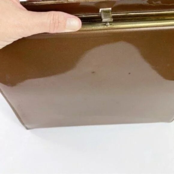 VINTAGE Patent Vinyl Kelly Style Box Purse Top Handle Satchel - Picture 7 of 10